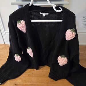 Love Tree Black Cardigan with Pink Berry Accents